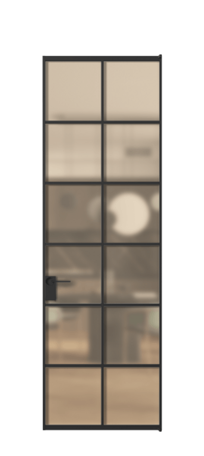 Алюминиевая дверь АЛПЛ040.05 Алюминий Черный Сатинированное оранжевое стекло, триплекс Цена 149700  | Volhovec