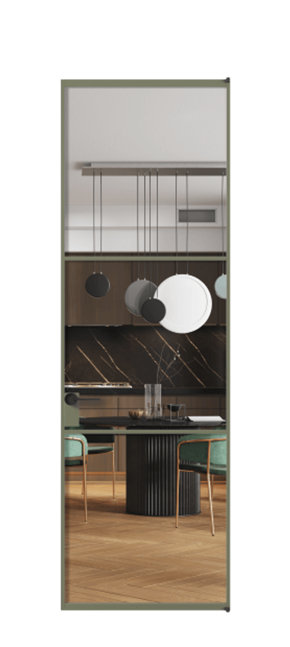 Алюминиевая дверь АЛПЛ040.03 Алюминий оливковый тёмный Прозрачное стекло "Crystal Vision", калёное, 6 мм Цена 129200  | Volhovec