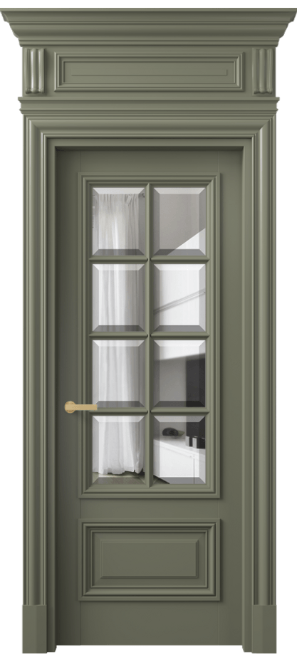Межкомнатная дверь Антик 7316 Матовый оливковый тёмный Прозрачное стекло с фацетом Цена 218051 ₽ | Volhovec