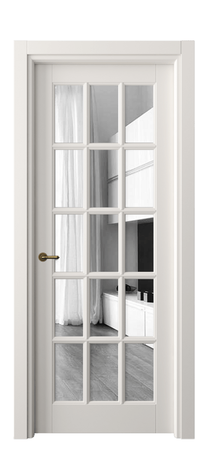 Межкомнатная дверь Тоскана Грильято 6311 Матовый пудровый белый Двустороннее зеркало, триплекс Цена 137880 ₽ | Volhovec