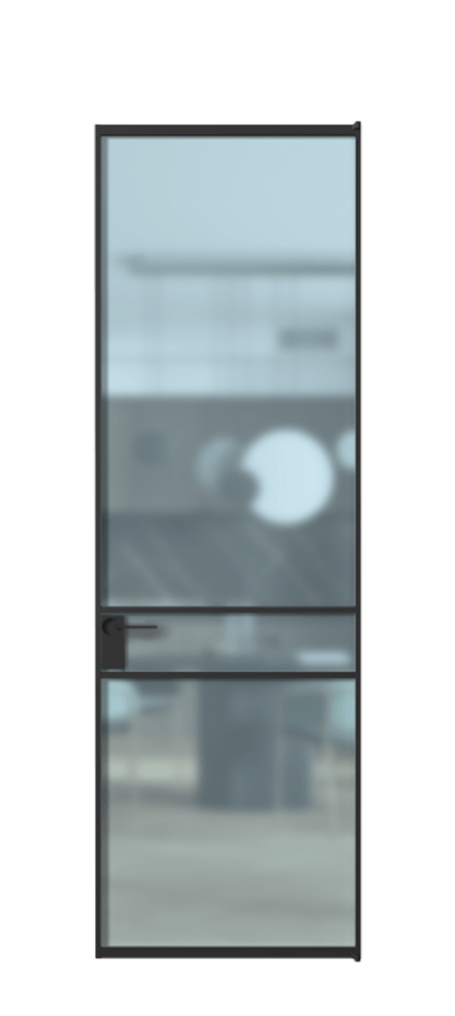 Алюминиевая дверь АЛПЛ040.02 Алюминий Черный Сатинированное голубое стекло, триплекс Цена 143980  | Volhovec