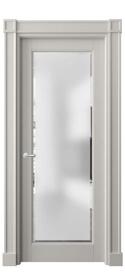 Межкомнатная дверь Тоскана Плано 6300 Матовый тёплый серый Сатинированное стекло с фацетом Цена 155570 ₽ | Volhovec