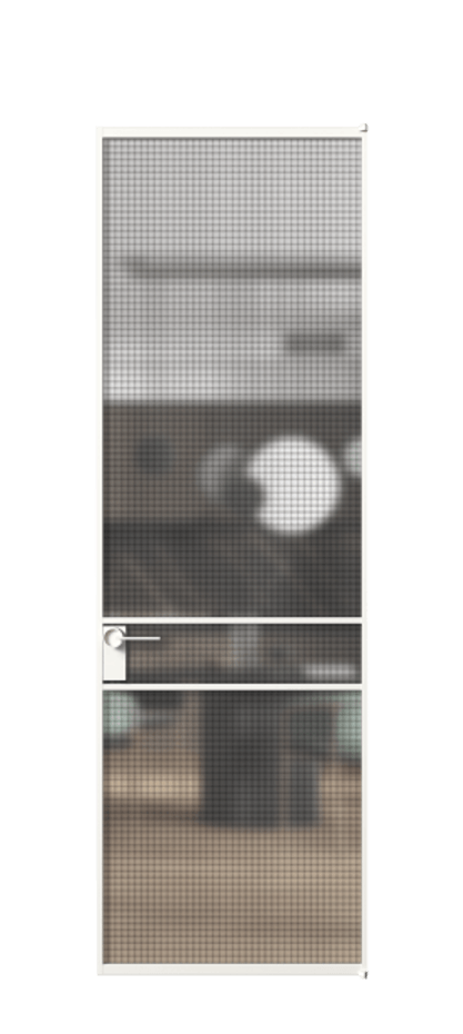 Алюминиевая дверь АЛПЛ040.02 Алюминий Белый Декоративное стекло с сеткой "Mesh silver", триплекс Цена 161670  | Volhovec