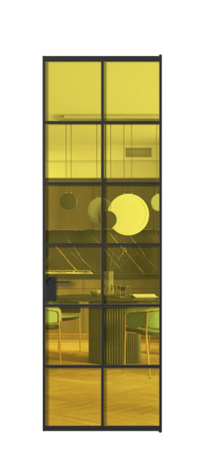 Алюминиевая дверь АЛПЛ040.05 Алюминий Черный Прозрачное жёлтое стекло, триплекс Цена 149700  | Volhovec