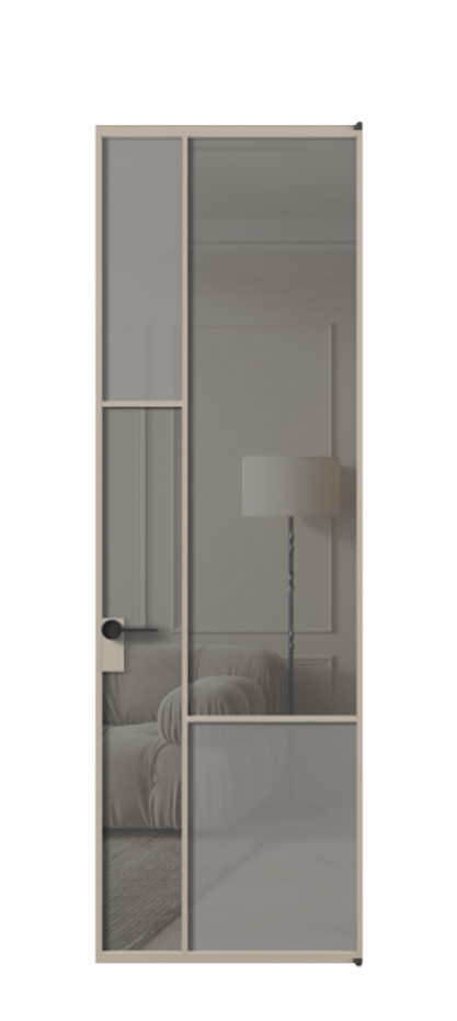 Межкомнатная дверь Мозаик АЛПЛ041.13 Алюминий бисквитный Сатинированное серое стекло, триплекс, 6 мм + Прозрачное серое стекло, триплекс Цена 199040 ₽ | Volhovec