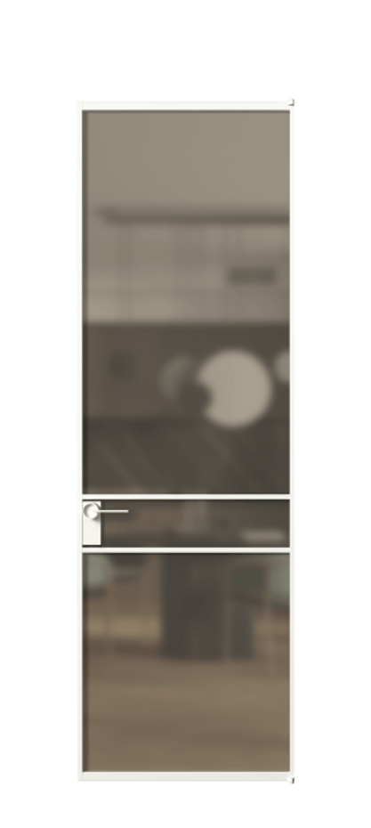 Алюминиевая дверь АЛПЛ040.02 Алюминий Белый Сатинированное бронзовое стекло, триплекс Цена 152870  | Volhovec