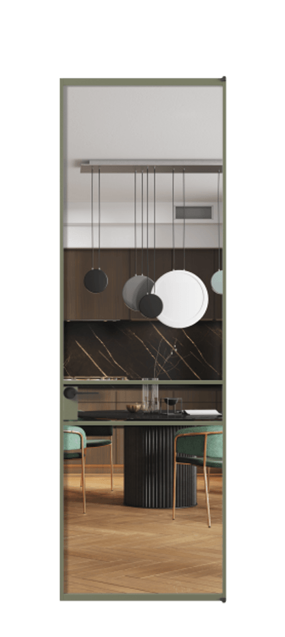 Алюминиевая дверь АЛПЛ040.02 Алюминий оливковый тёмный Прозрачное стекло "Кристал Вижн", калёное Цена 156440  | Volhovec