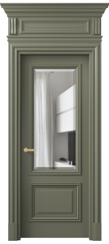 Межкомнатная дверь Антик 7302 Матовый оливковый тёмный Прозрачное стекло с фацетом Цена 194771 ₽ | Volhovec