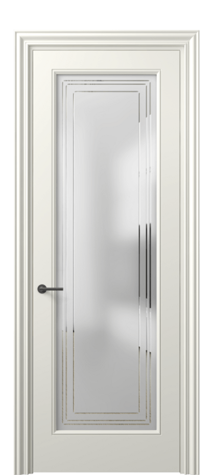 Межкомнатная дверь Mascot 8400 Матовый жемчужный Сатинированное стекло с гравировкой "Грани", триплекс Цена 90750 ₽ | Volhovec