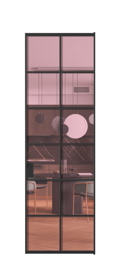 Алюминиевая дверь АЛПЛ040.05 Алюминий Черный Прозрачное розовое стекло, триплекс Цена 149700  | Volhovec