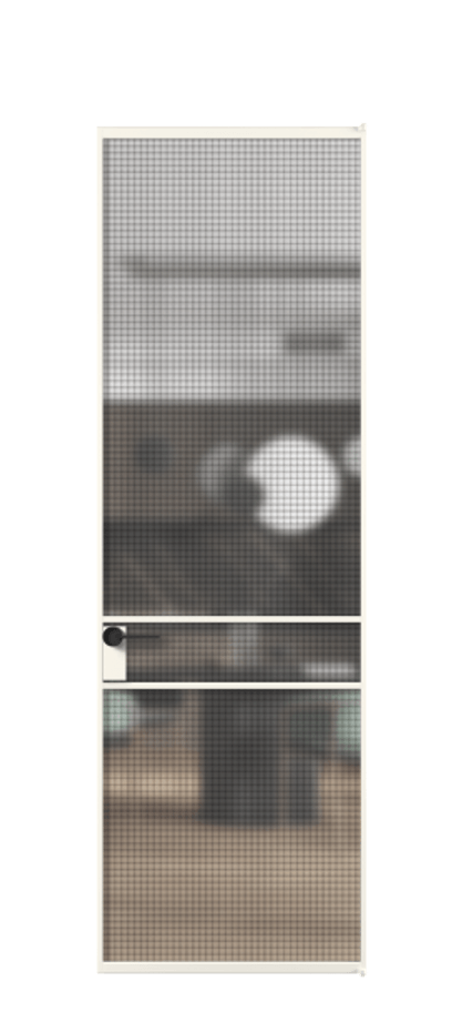 Алюминиевая дверь АЛПЛ040.02 Алюминий пудровый белый Декоративное стекло с сеткой "Mesh silver", триплекс Цена 143410  | Volhovec