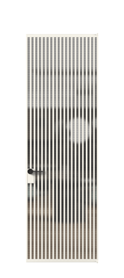 Алюминиевая дверь АЛПЛ040.06 Алюминий пудровый белый Декоративное стекло с сеткой "Mesh silver", триплекс Цена 219880  | Volhovec