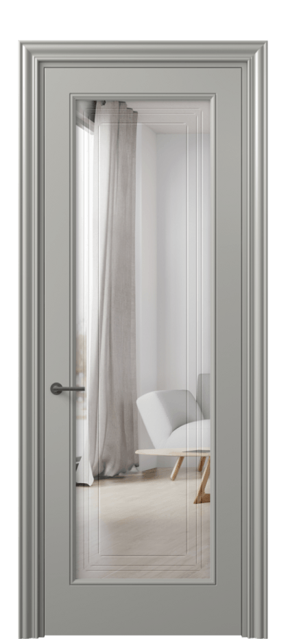 Межкомнатная дверь Маскот 8400 Матовый нейтральный серый Двустороннее зеркало с гравировкой "Грани"», триплекс Цена 101400 ₽ | Volhovec