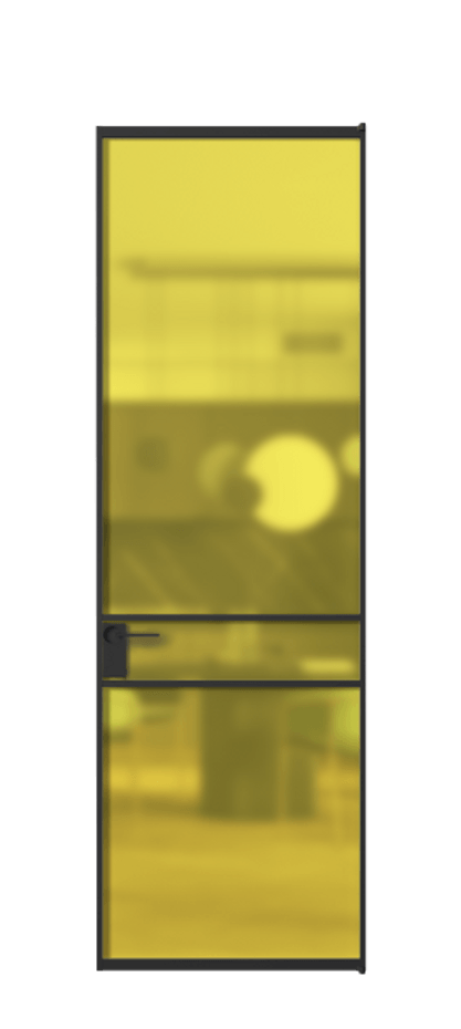 Алюминиевая дверь АЛПЛ040.02 Алюминий Черный Сатинированное жёлтое стекло, триплекс Цена 143980  | Volhovec