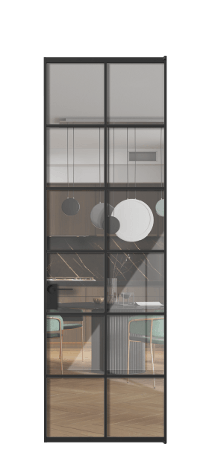 Алюминиевая дверь АЛПЛ040.05 Алюминий Черный Рефлективное прозрачное стекло "Stopsol", калёное Цена 158500  | Volhovec