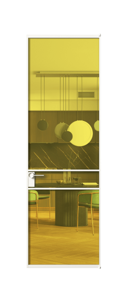 Алюминиевая дверь АЛПЛ040.02 Алюминий Белый Прозрачное жёлтое стекло, триплекс Цена 152870  | Volhovec