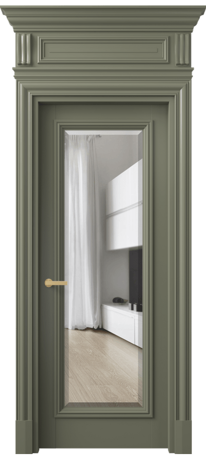 Межкомнатная дверь Антик 7300 Матовый оливковый тёмный Прозрачное стекло с фацетом Цена 194771 ₽ | Volhovec