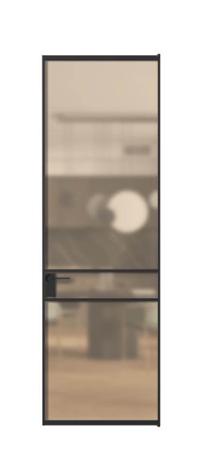 Алюминиевая дверь АЛПЛ040.02 Алюминий Черный Сатинированное оранжевое стекло, триплекс Цена 143980  | Volhovec