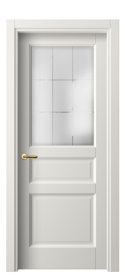 Межкомнатная дверь Galant 1432 Софт-тач белоснежный Сатинированное стекло с гравировкой "Лофт", 4 мм Цена 27100 ₽ | Volhovec