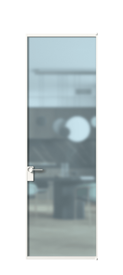 Алюминиевая дверь АЛПЛ040.01 Алюминий Белый Сатинированное голубое стекло, триплекс Цена 146600  | Volhovec