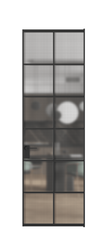 Алюминиевая дверь АЛПЛ040.05 Алюминий Черный Декоративное стекло с сеткой "Mesh silver", триплекс Цена 158500  | Volhovec