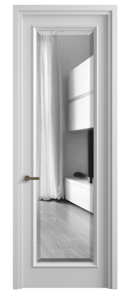 Межкомнатная дверь Шарм 6702 Матовый белоснежный Двустороннее зеркало с фацетом, триплекс Цена 121080 ₽ | Volhovec