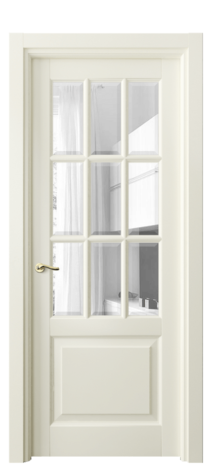 Межкомнатная дверь Lignum 0748 Бук молочно-белый Прозрачное стекло с фацетом Цена 127380 ₽ | Volhovec