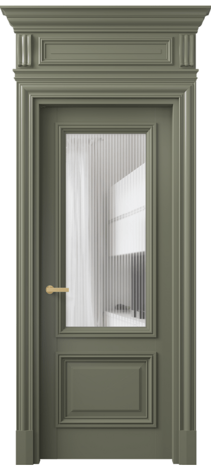 Межкомнатная дверь Антик 7302 Матовый оливковый тёмный Рифлёное стекло "Мору", триплекс Цена 201971 ₽ | Volhovec