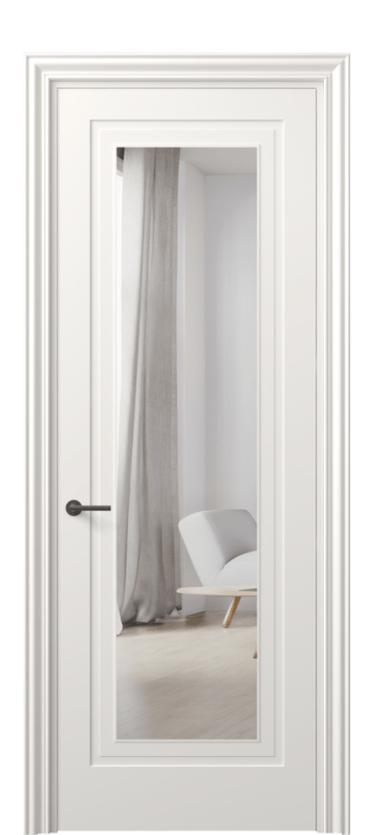 Межкомнатная дверь Mascot 8403 Матовый пудровый белый Двустороннее зеркало, триплекс Цена 80410 ₽ | Volhovec