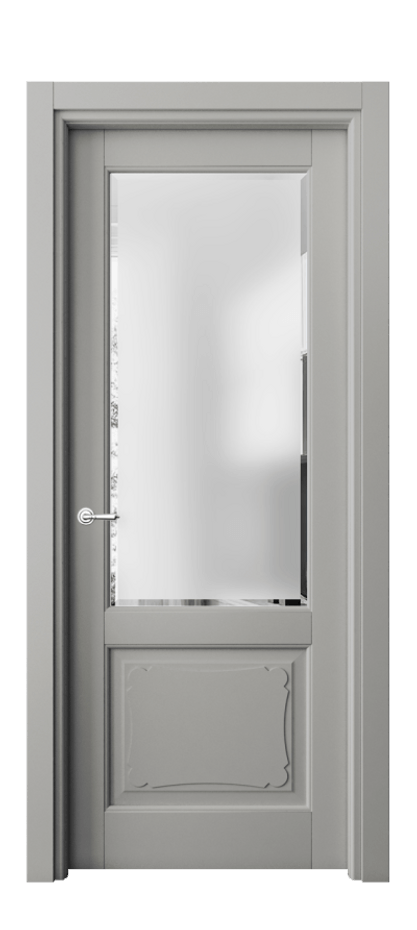 Межкомнатная дверь Тоскана Элегантэ 6322 Матовый нейтральный серый Сатинированное стекло с фацетом Цена 19711100 so'm | Volhovec