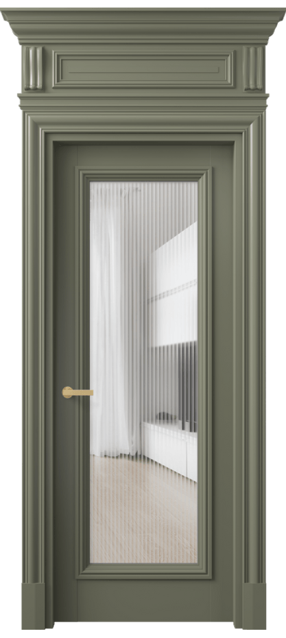 Межкомнатная дверь Антик 7300 Матовый оливковый тёмный Рифлёное стекло "Мору", триплекс Цена 201971 ₽ | Volhovec