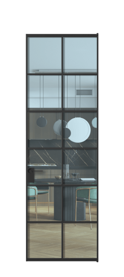 Алюминиевая дверь АЛПЛ040.05 Алюминий Черный Прозрачное голубое стекло, триплекс Цена 149700  | Volhovec