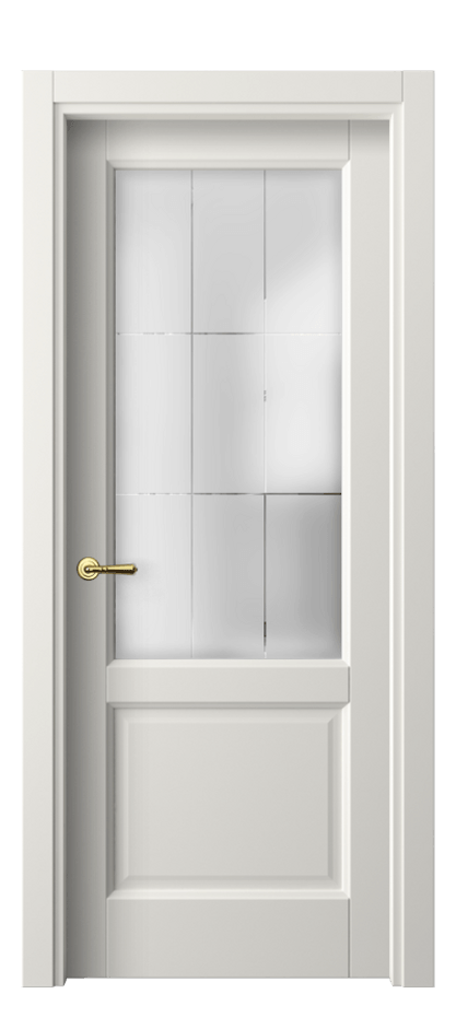 Межкомнатная дверь Galant 1422 Софт-тач белоснежный Сатинированное стекло с гравировкой "Лофт", 4 мм Цена 27100 ₽ | Volhovec
