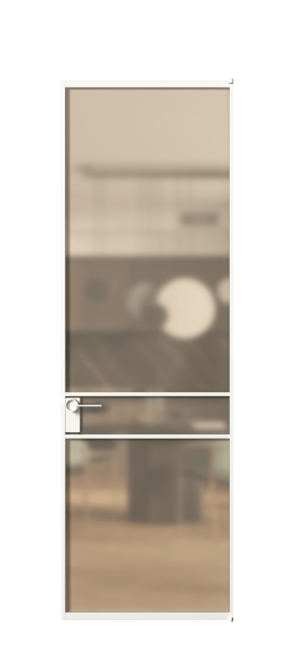 Алюминиевая дверь АЛПЛ040.02 Алюминий Белый Сатинированное оранжевое стекло, триплекс Цена 152870  | Volhovec