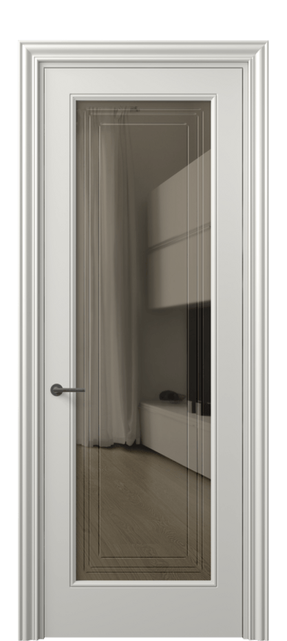 Межкомнатная дверь Маскот 8400 Матовый серый Прозрачное бронзовое стекло с гравировкой "Грани", триплекс Цена 99000 ₽ | Volhovec