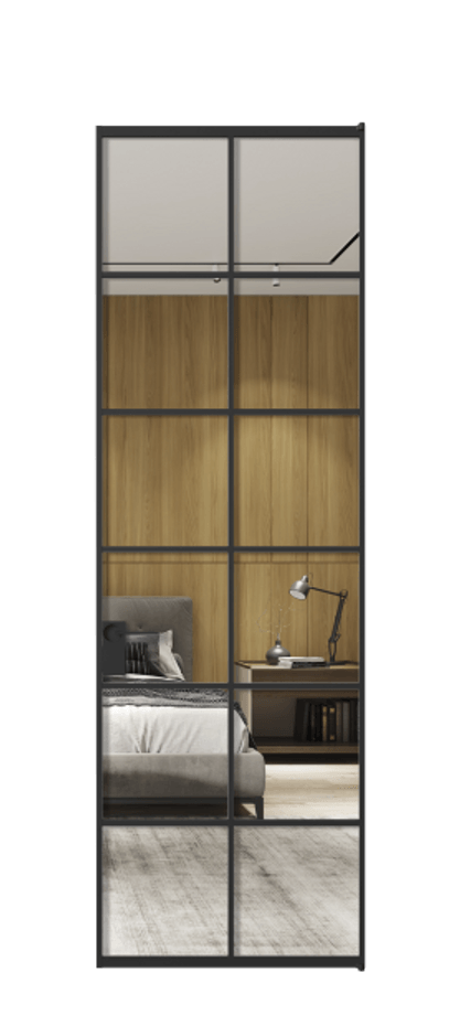 Алюминиевая дверь АЛПЛ040.05 Алюминий Черный Двустороннее зеркало, триплекс , триплекс 6 мм Цена 149700  | Volhovec