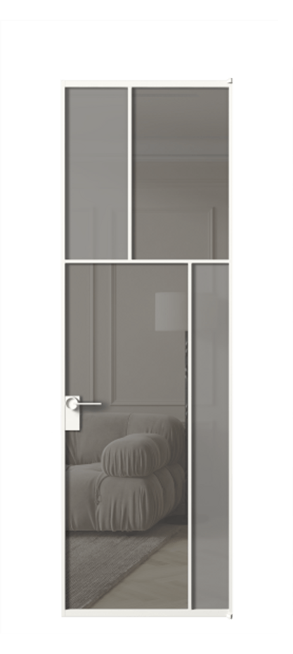 Межкомнатная дверь Mosaic АЛПЛ041.23 Алюминий Белый Сатинированное серое стекло, триплекс, 6 мм + Прозрачное серое стекло, триплекс Цена 135710 ₽ | Volhovec