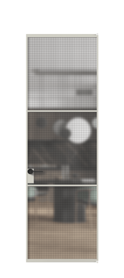 Алюминиевая дверь АЛПЛ040.03 Алюминий тёплый серый Декоративное стекло с сеткой "Mesh silver", триплекс Цена 143410  | Volhovec