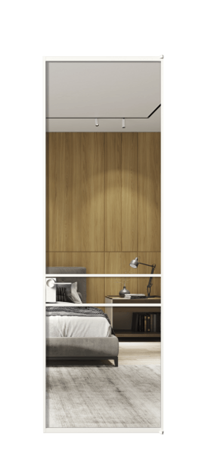 Алюминиевая дверь АЛПЛ040.02 Алюминий Белый Двустороннее зеркало, триплекс , триплекс 6 мм Цена 152870  | Volhovec