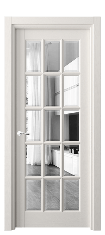 Межкомнатная дверь Лигнум 0708 Дуб пудровый белый Двустороннее зеркало с фацетом, триплекс Цена 195840 ₽ | Volhovec