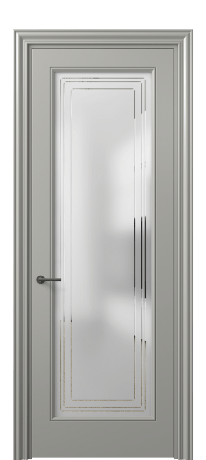 Межкомнатная дверь Маскот 8400 Матовый нейтральный серый Сатинированное стекло с гравировкой "Грани", триплекс Цена 99000 ₽ | Volhovec