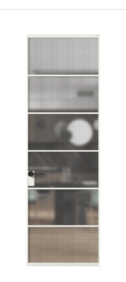 Алюминиевая дверь АЛПЛ040.04 Алюминий светло-серый Декоративное стекло с сеткой "Mesh silver", триплекс Цена 133950  | Volhovec