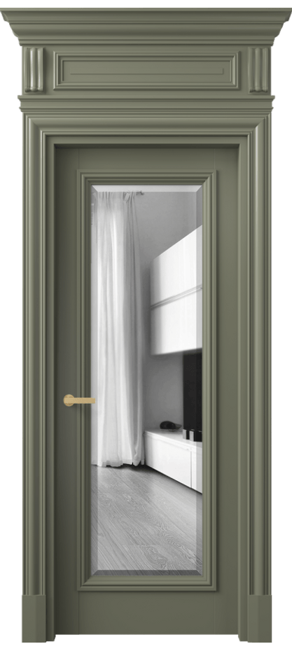 Межкомнатная дверь Антик 7300 Матовый оливковый тёмный Двустороннее зеркало с фацетом, триплекс Цена 200771 ₽ | Volhovec