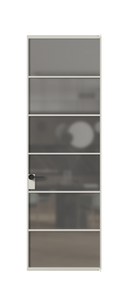 Алюминиевая дверь АЛПЛ040.04 Алюминий тёплый серый Сатинированное серое стекло, триплекс Цена 164420  | Volhovec