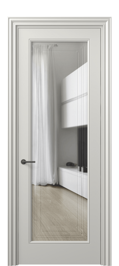 Межкомнатная дверь Маскот 8400 Матовый серый Прозрачное стекло с гравировкой "Грани", триплекс Цена 99000 ₽ | Volhovec