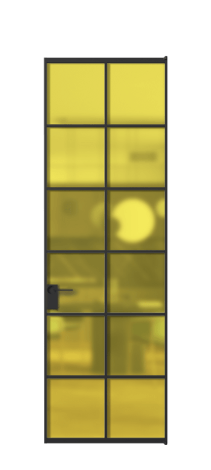 Алюминиевая дверь АЛПЛ040.05 Алюминий Черный Сатинированное жёлтое стекло, триплекс Цена 149700  | Volhovec