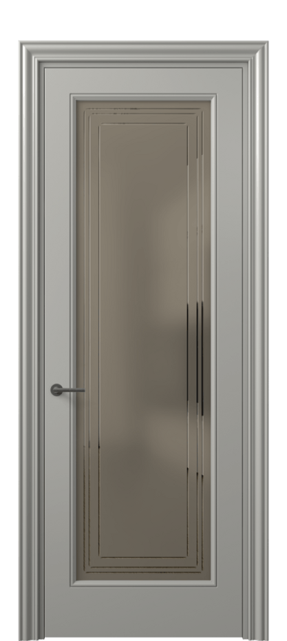 Межкомнатная дверь Маскот 8400 Матовый нейтральный серый Сатинированное бронзовое стекло с гравировкой "Грани", триплекс Цена 99000 ₽ | Volhovec