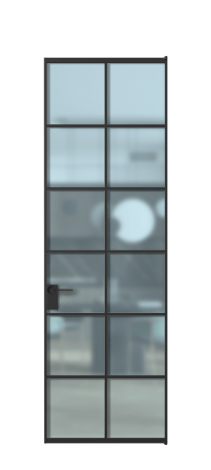 Алюминиевая дверь АЛПЛ040.05 Алюминий Черный Сатинированное голубое стекло, триплекс Цена 149700  | Volhovec