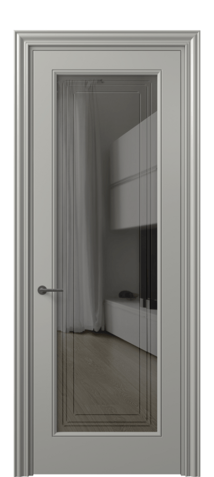 Межкомнатная дверь Маскот 8400 Матовый нейтральный серый Прозрачное серое стекло с гравировкой "Грани", триплекс Цена 99000 ₽ | Volhovec