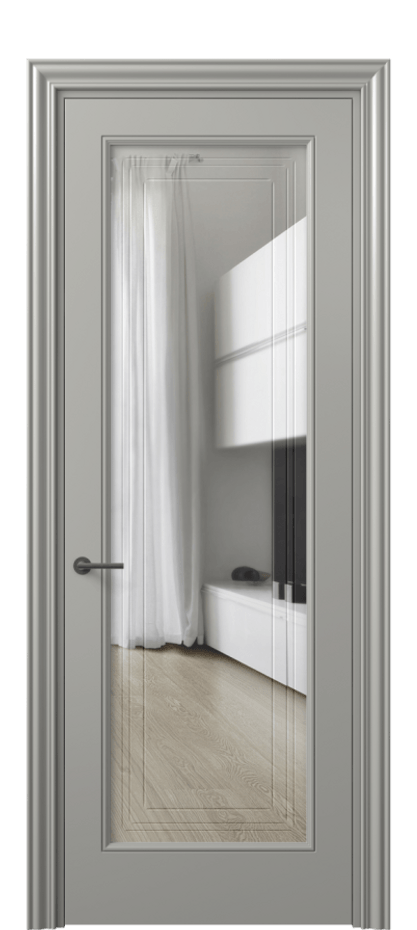 Межкомнатная дверь Маскот 8400 Матовый нейтральный серый Прозрачное стекло с гравировкой "Грани", триплекс Цена 99000 ₽ | Volhovec